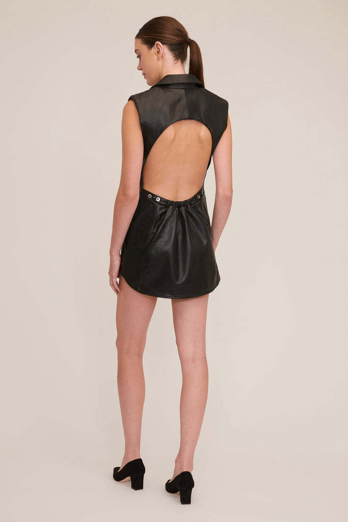 Enzo Leather Open Back Mini Dress | MARISSA WEBB
