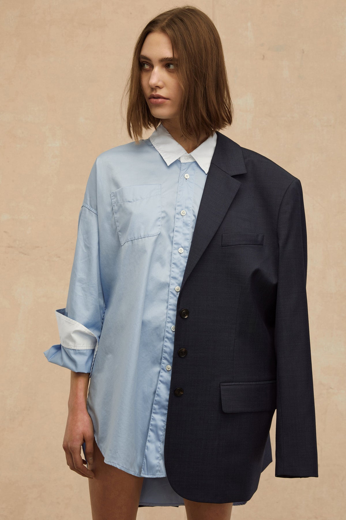 Davie Sateen Mini Dress Shirt Periwinkle White Combo | MARISSA WEBB