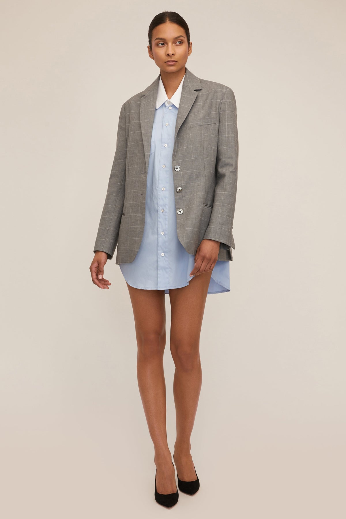 Davie Sateen Mini Dress Shirt Periwinkle White Combo | MARISSA WEBB