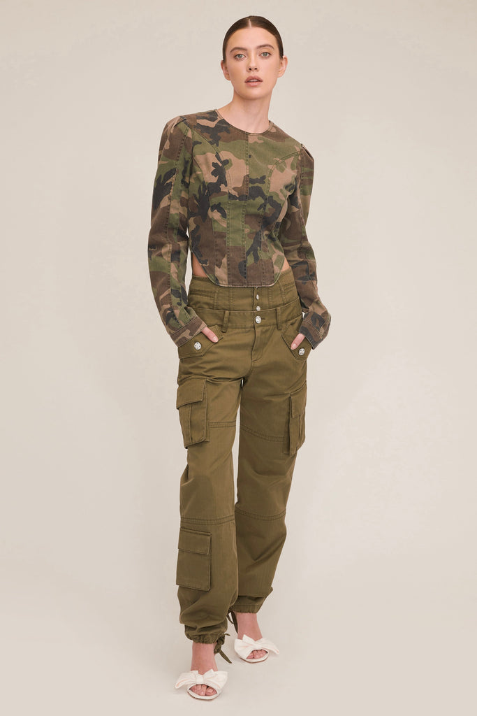 Lucy Camo Canvas Seamed Top | MARISSA WEBB