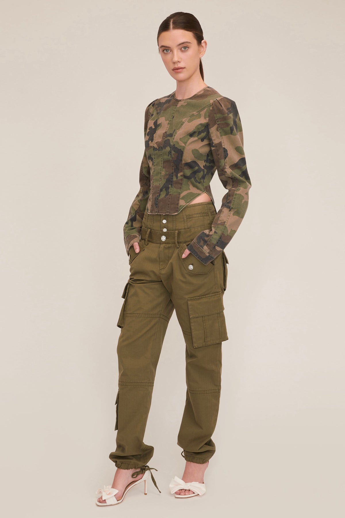 Lucy Camo Canvas Seamed Top | MARISSA WEBB