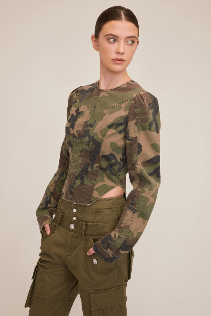 Lucy Camo Canvas Seamed Top | MARISSA WEBB