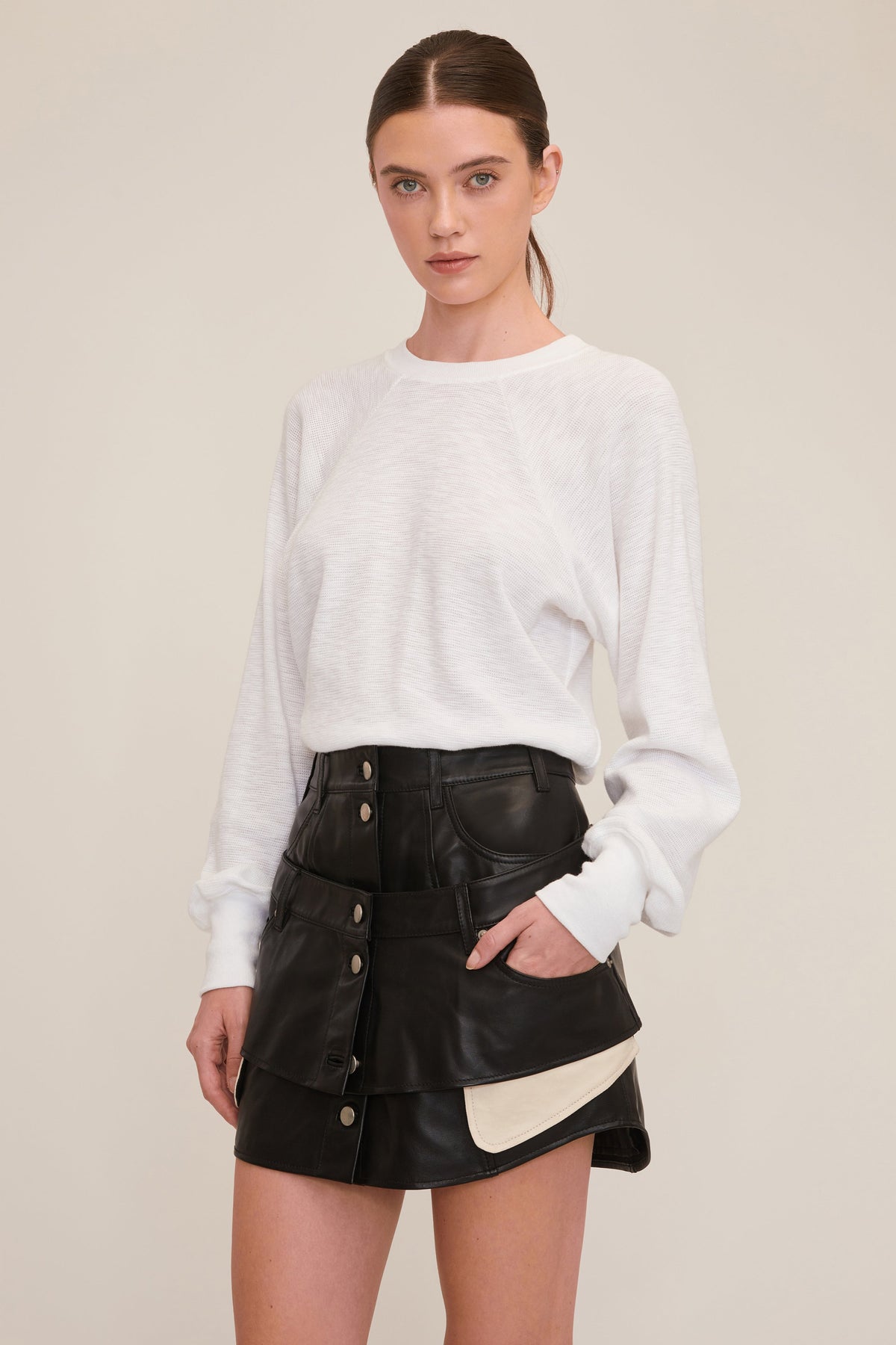 So Uptight Waffle Knit Crewneck in White | MARISSA WEBB