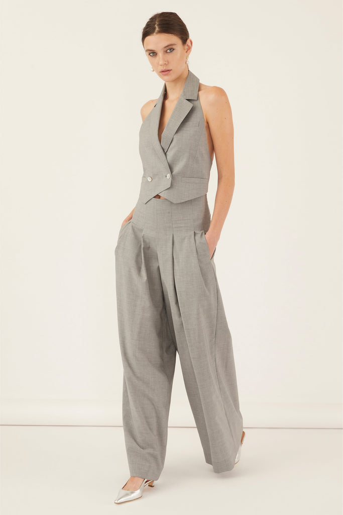 Miles High Waisted Wide Leg Trouser in Dove Grey | MARISSA WEBB