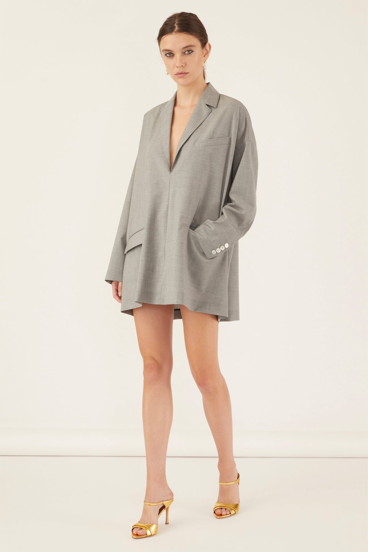 Elaine Tropical Wool Tunic Blazer in Dove Grey | MARISSA WEBB
