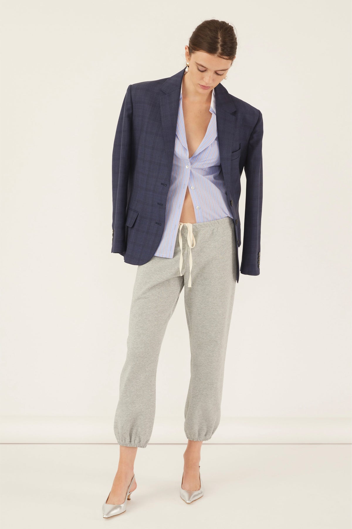 Margo Notch Collar Camp Shirt in Cerulean Edie Stripe White Combo | MARISSA WEBB