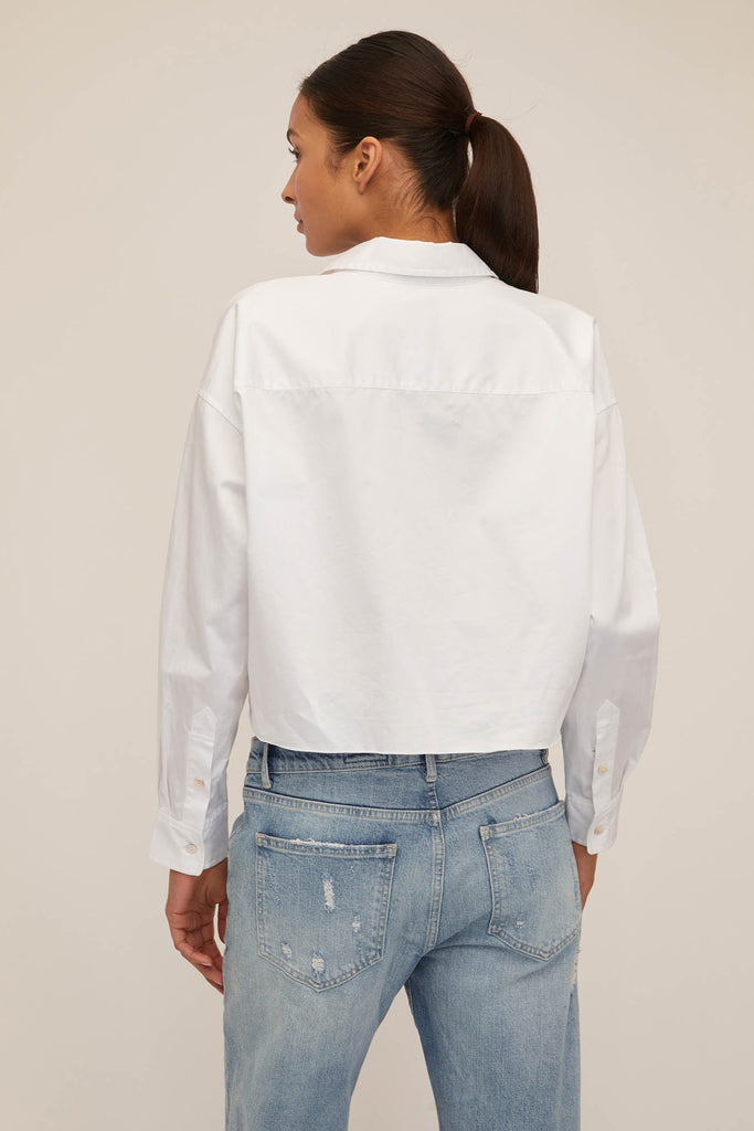 Davie Cropped Sateen Boyfriend Button Down