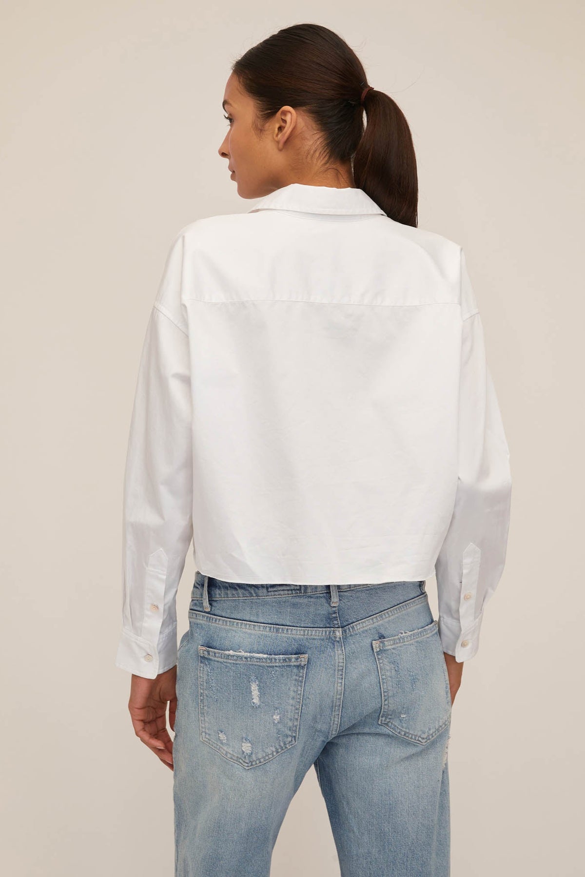Davie Cropped Sateen Boyfriend Button Down