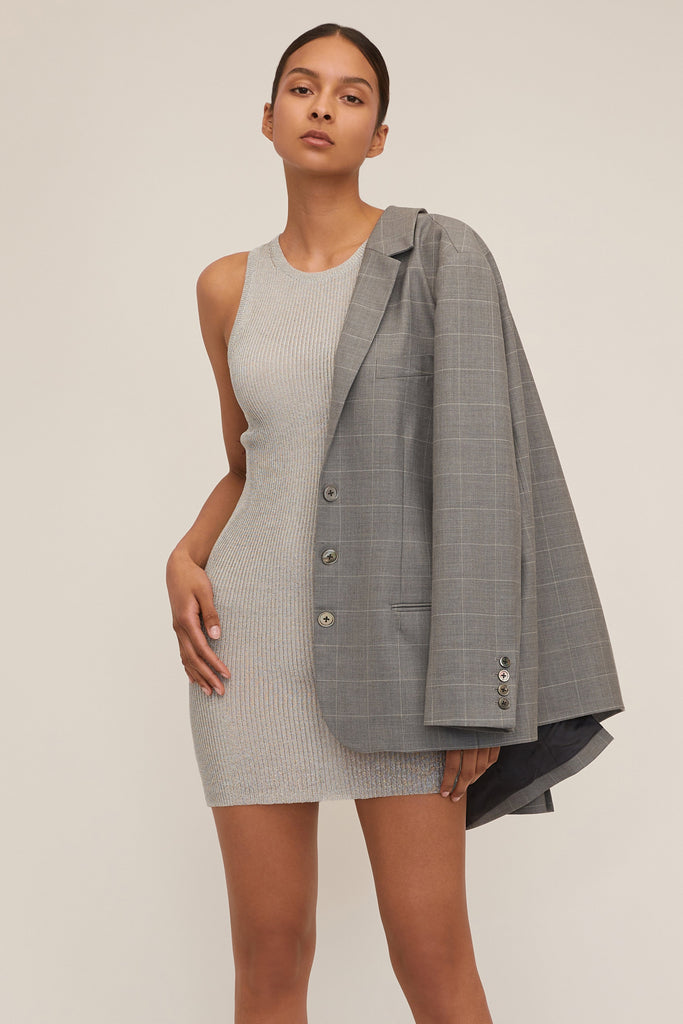 Ryan Ribbed Mini Sweater Tank Dress in Chrome | MARISSA WEBB