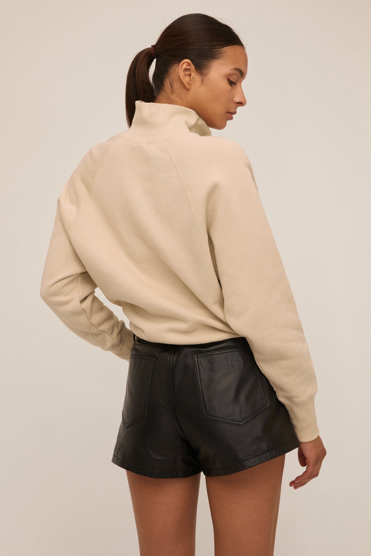 So Uptight French Terry Funnel Neck Zip Sweatshirt in Sand