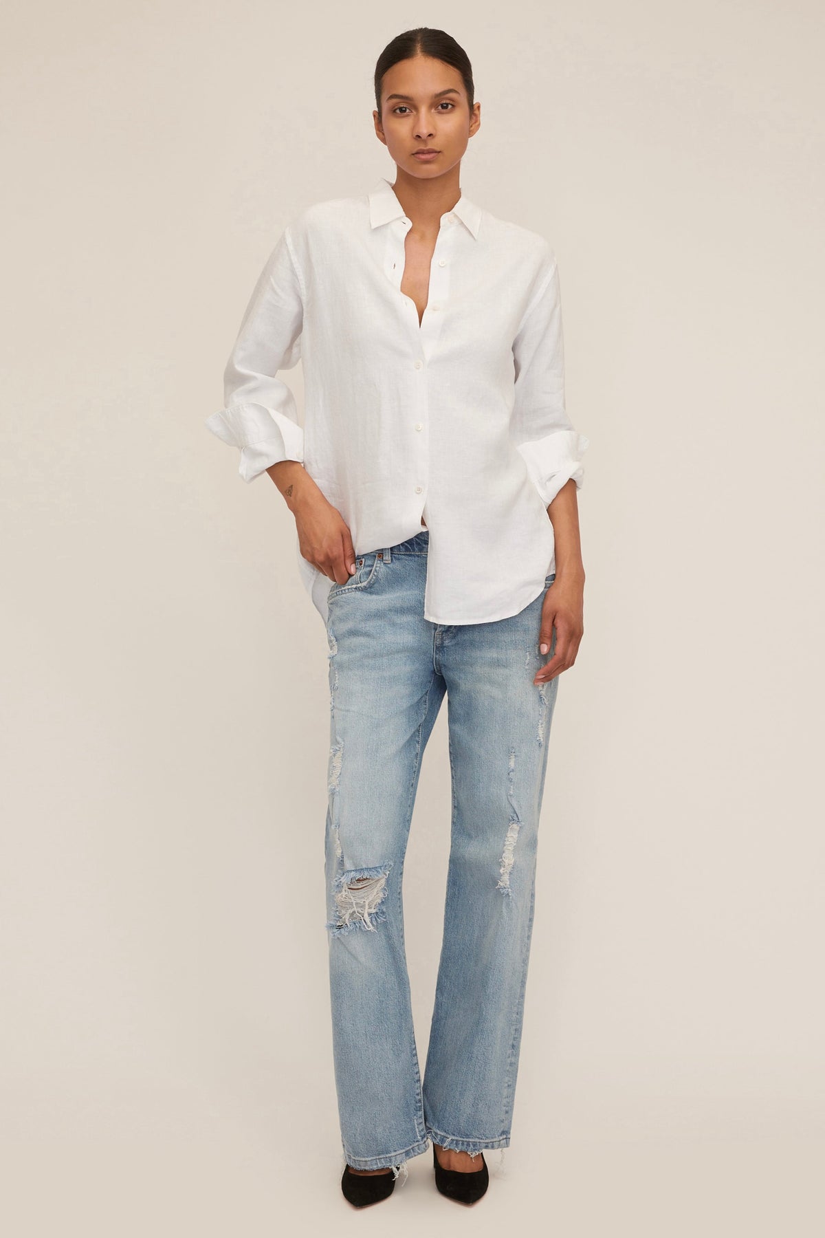 Dallas Linen Boyfriend Button Down with Obi Belt