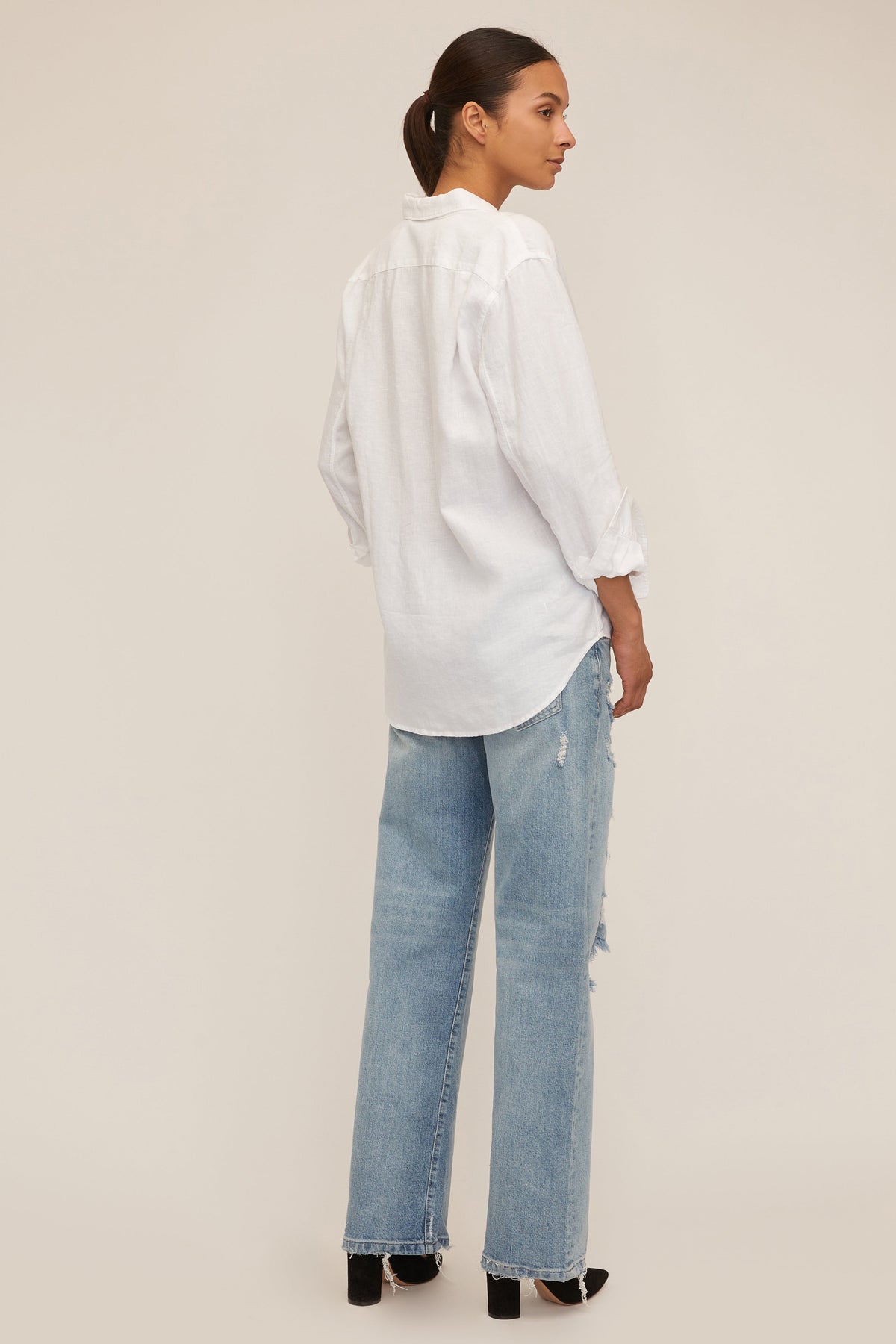 Dallas Linen Boyfriend Button Down with Obi Belt
