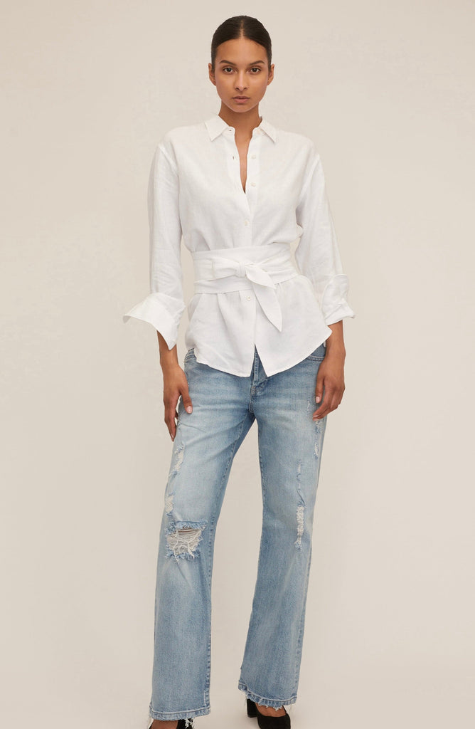 Dallas Linen Boyfriend Button Down with Obi Belt