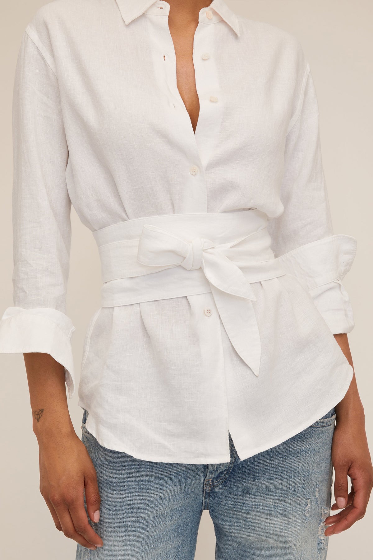 Dallas Linen Boyfriend Button Down with Obi Belt