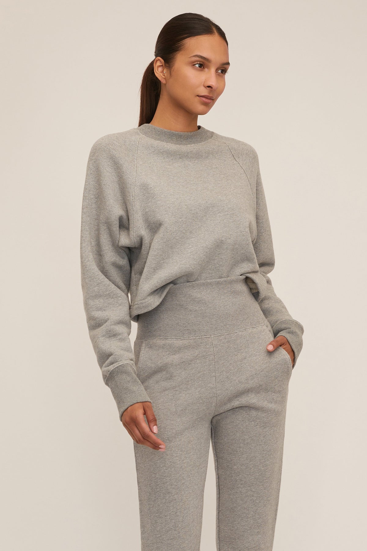 So Uptight Cropped Raglan French Terry Sweatshirt in Heather Grey