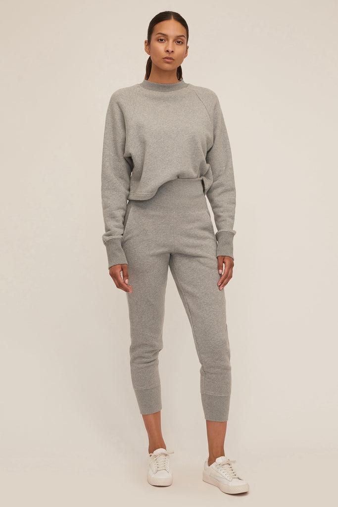 So Uptight Cropped Raglan French Terry Sweatshirt in Heather Grey
