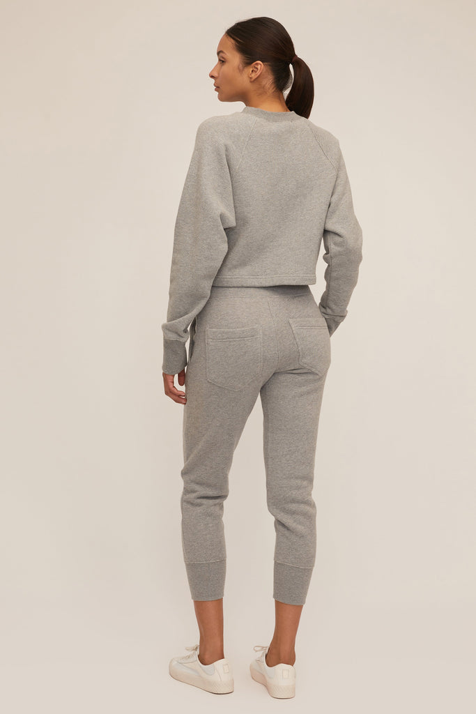 So Uptight French Terry Plunge Henley Sweatshirt in Heather Grey