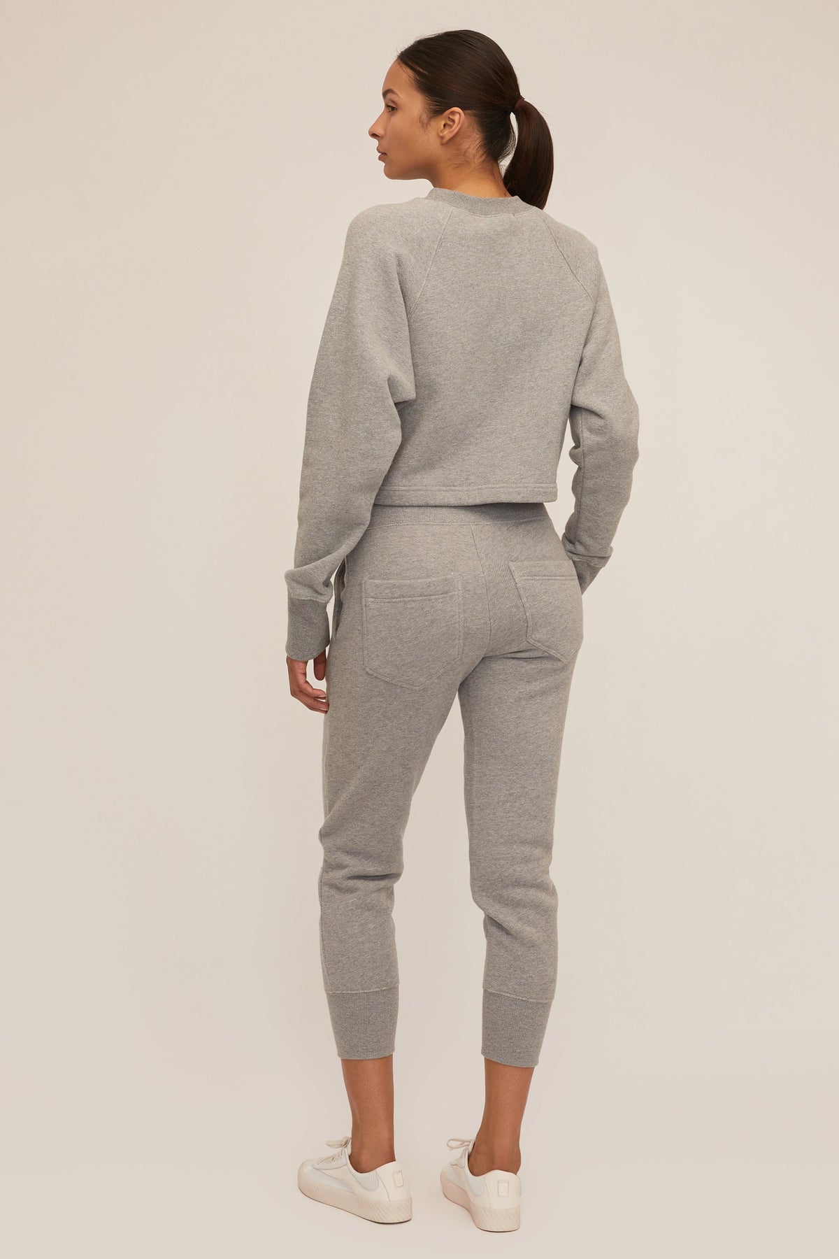 So Uptight French Terry Plunge Henley Sweatshirt in Heather Grey