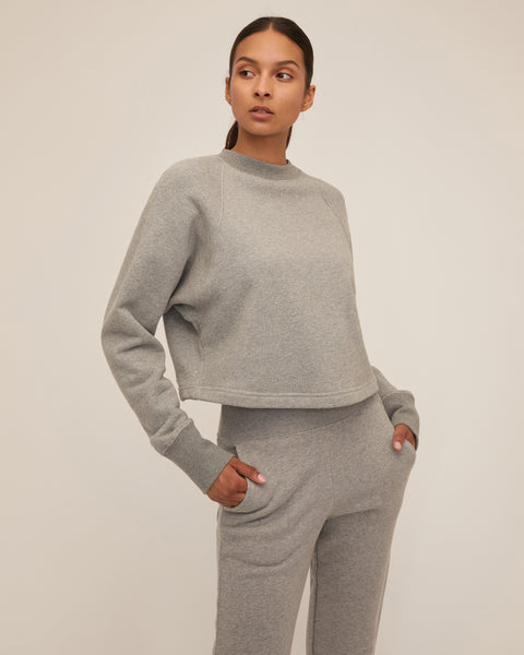 So Uptight Cropped Raglan French Terry Sweatshirt in Heather Grey