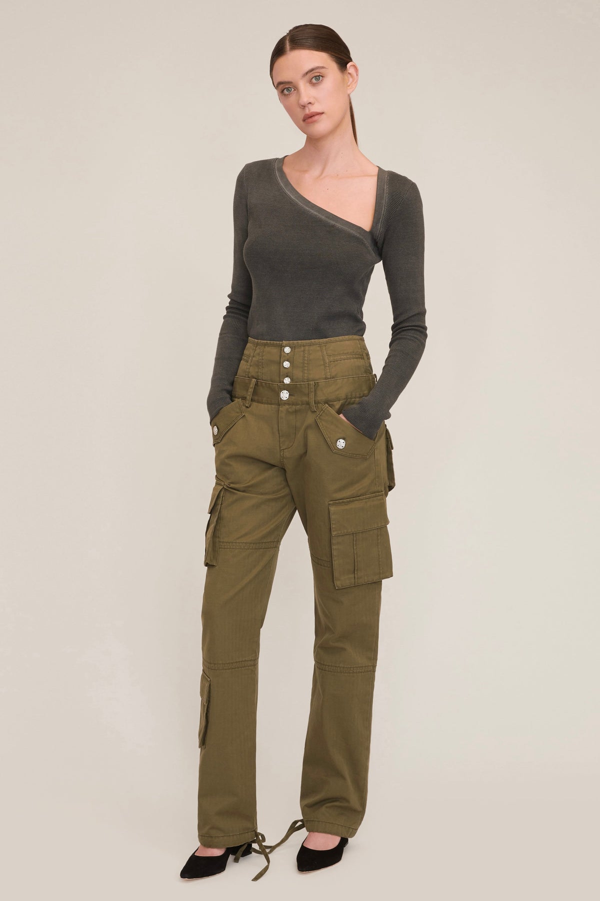 Stretch Waffle Lea Asymmetrical Pullover | MARISSA WEBB