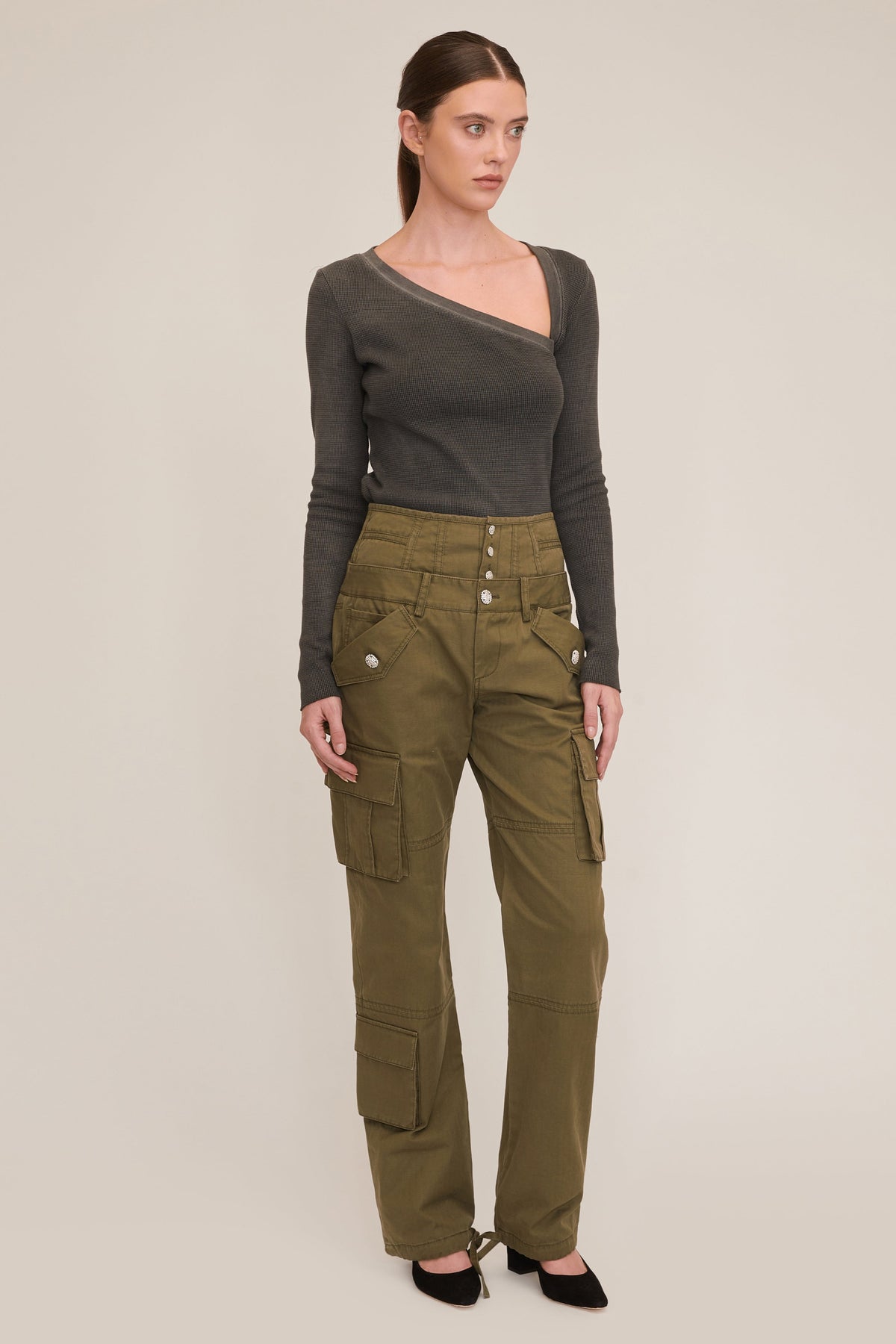 Stretch Waffle Lea Asymmetrical Pullover | MARISSA WEBB