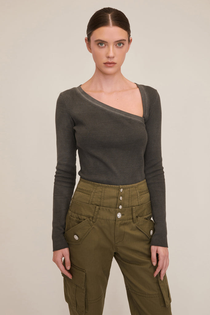 Stretch Waffle Lea Asymmetrical Pullover | MARISSA WEBB
