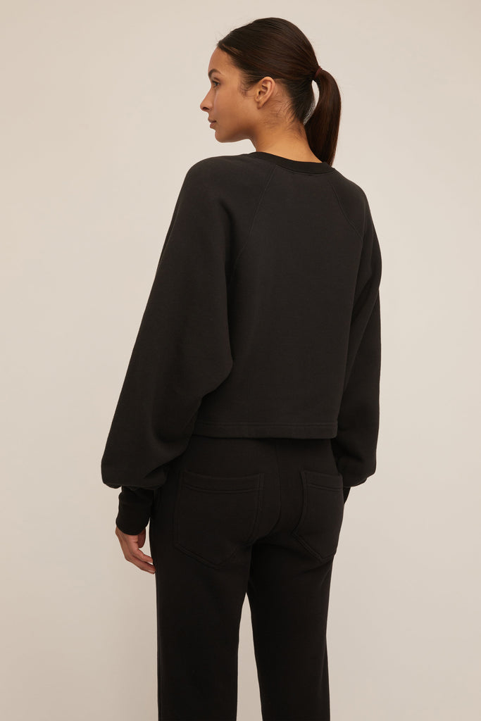 So Uptight French Terry Plunge Henley Sweatshirt in Black