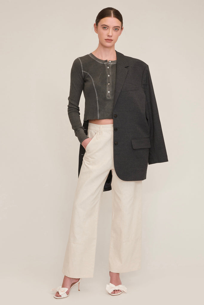 Stretch Waffle Mabel Seamed Henley in Ash | MARISSA WEBB