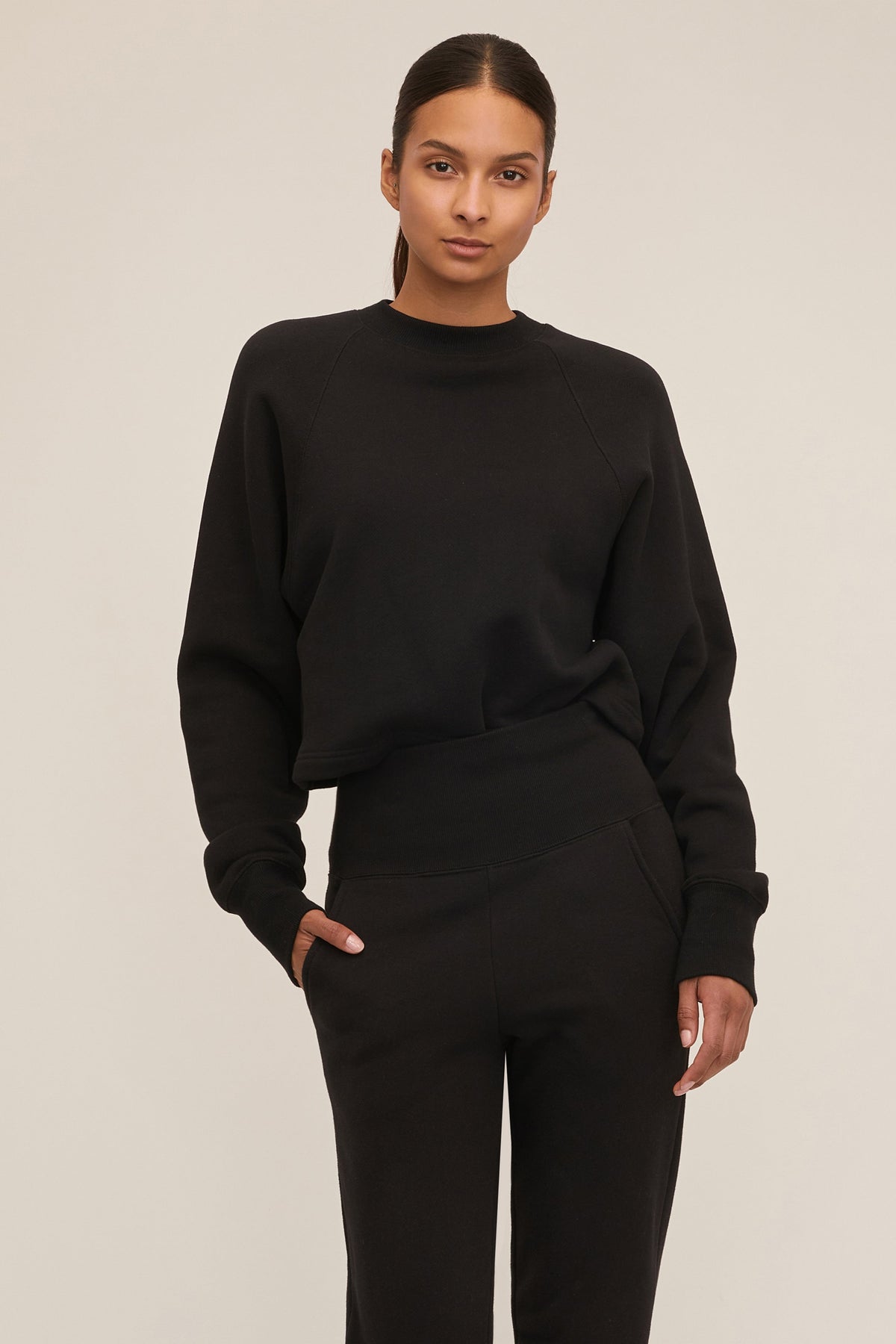So Uptight Cropped Raglan French Terry Sweatshirt in Black