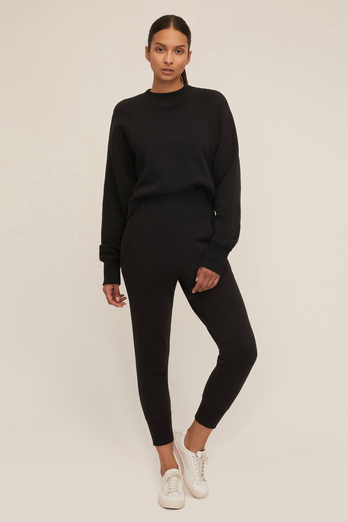 So Uptight Cropped Raglan French Terry Sweatshirt in Black