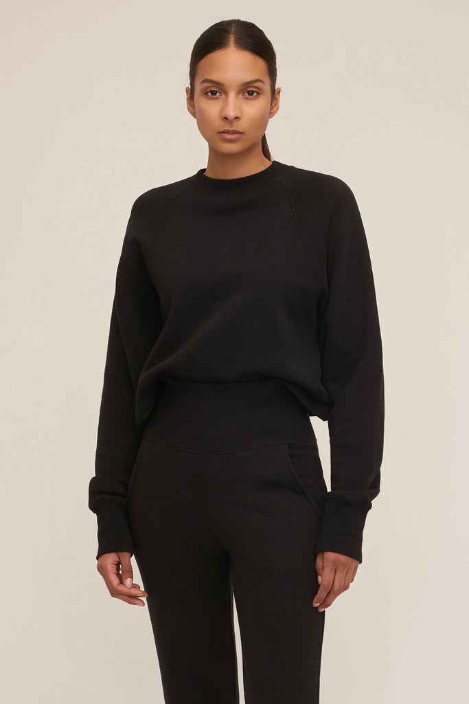 So Uptight Cropped Raglan French Terry Sweatshirt in Black