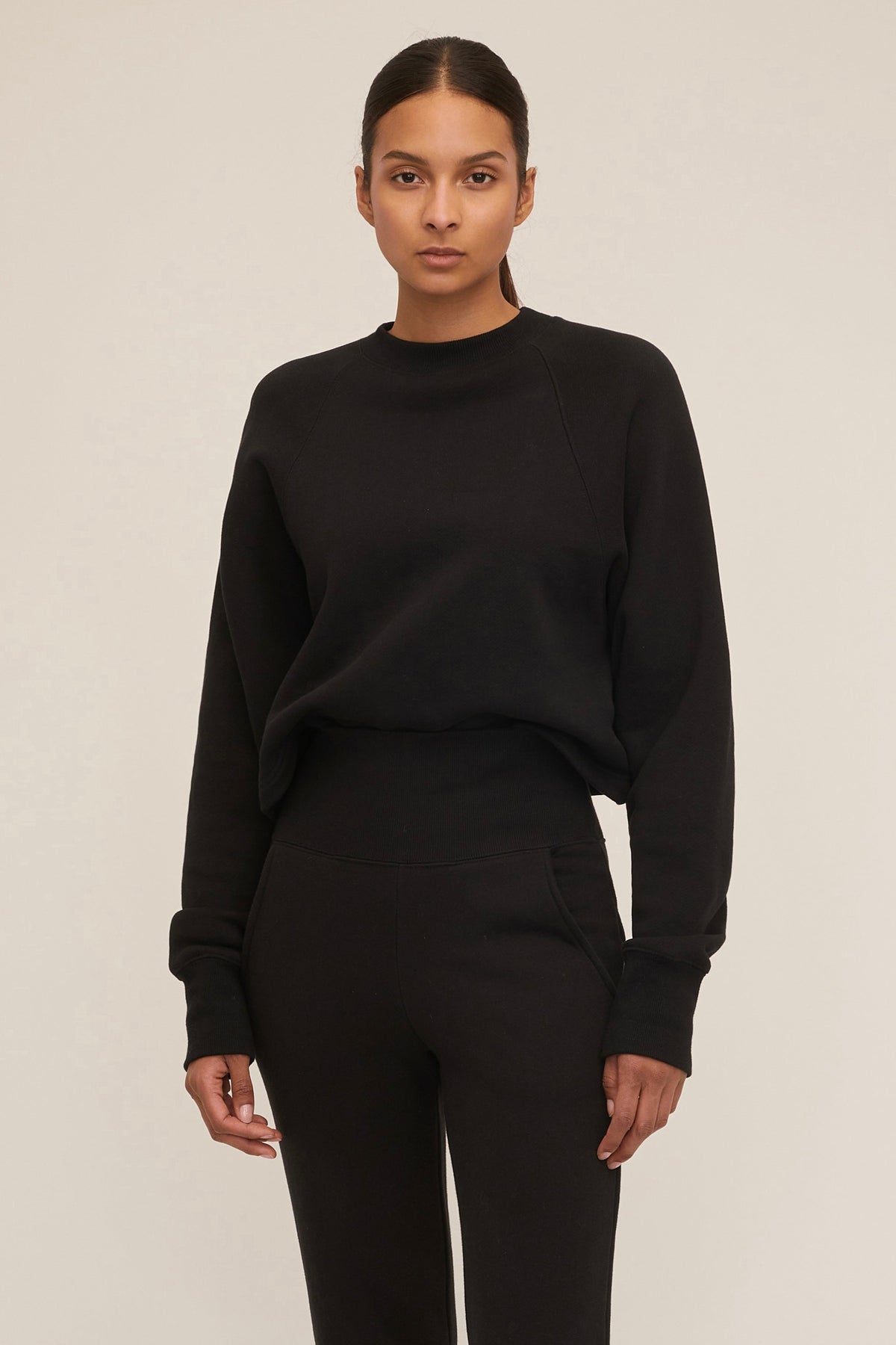 So Uptight Cropped Raglan French Terry Sweatshirt in Black