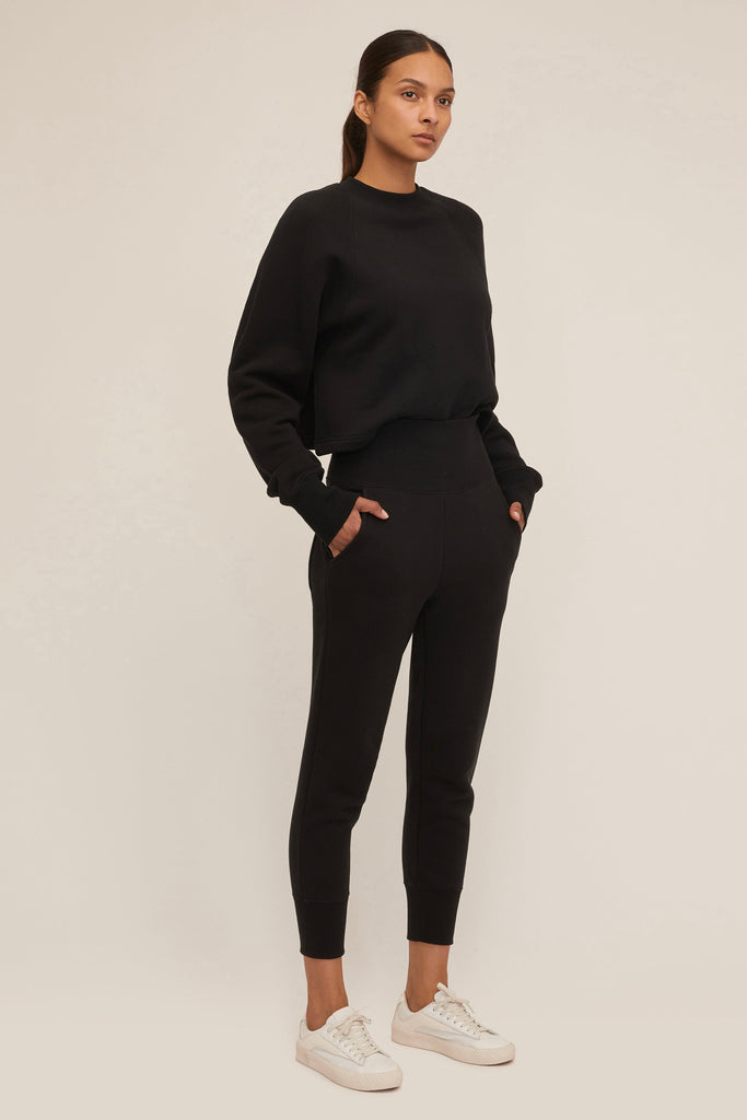 So Uptight Cropped Raglan French Terry Sweatshirt in Black
