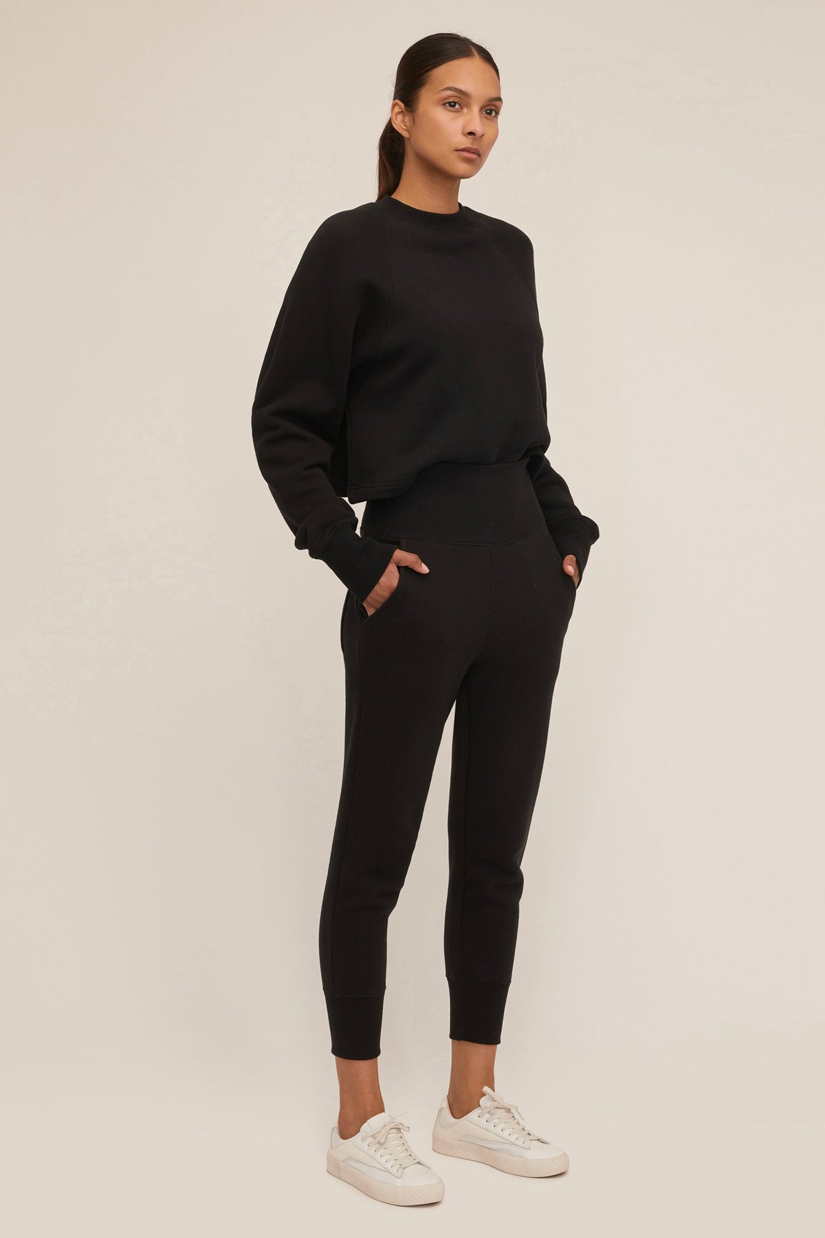 So Uptight Cropped Raglan French Terry Sweatshirt in Black