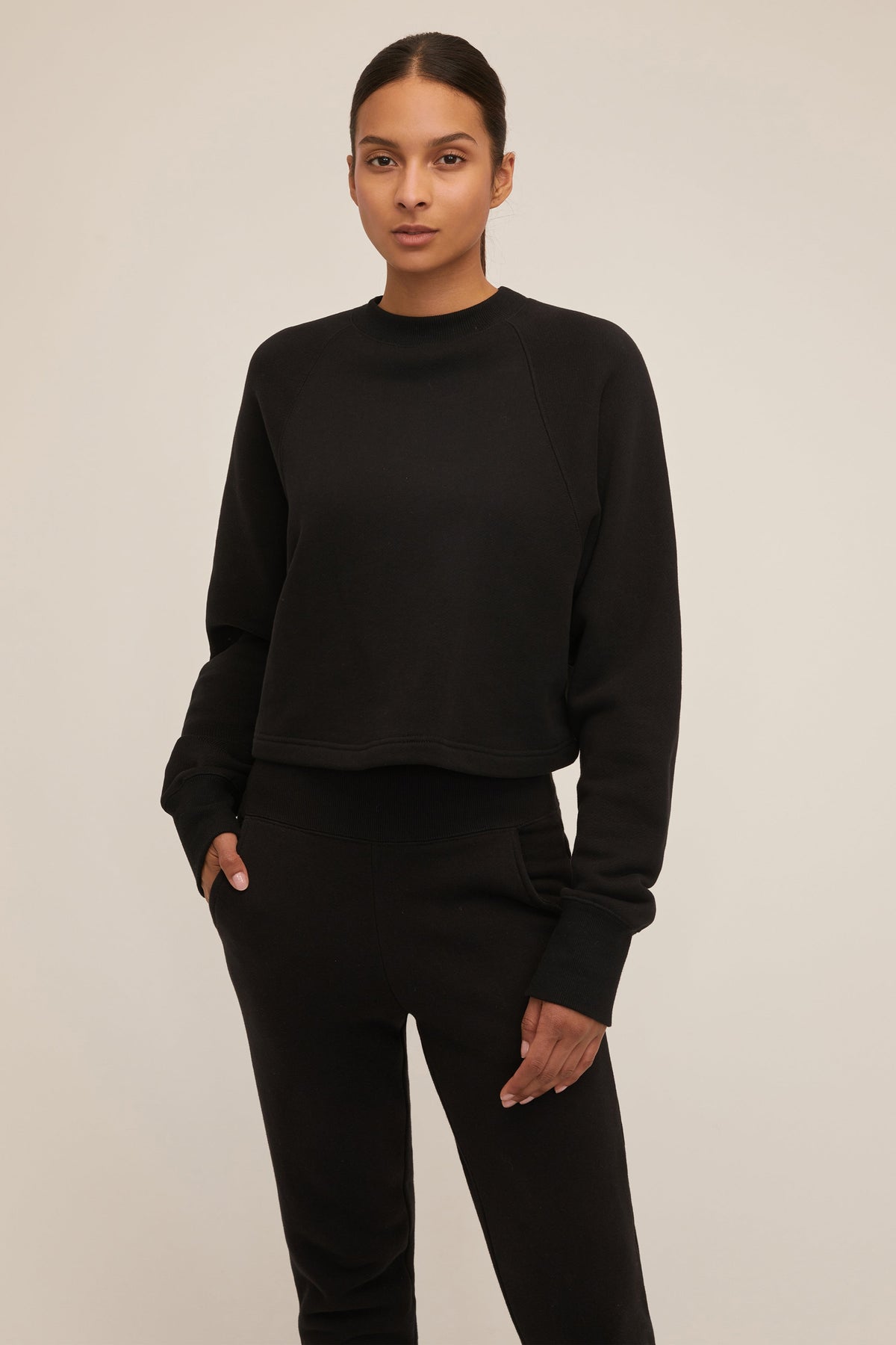 So Uptight Cropped Raglan French Terry Sweatshirt in Black