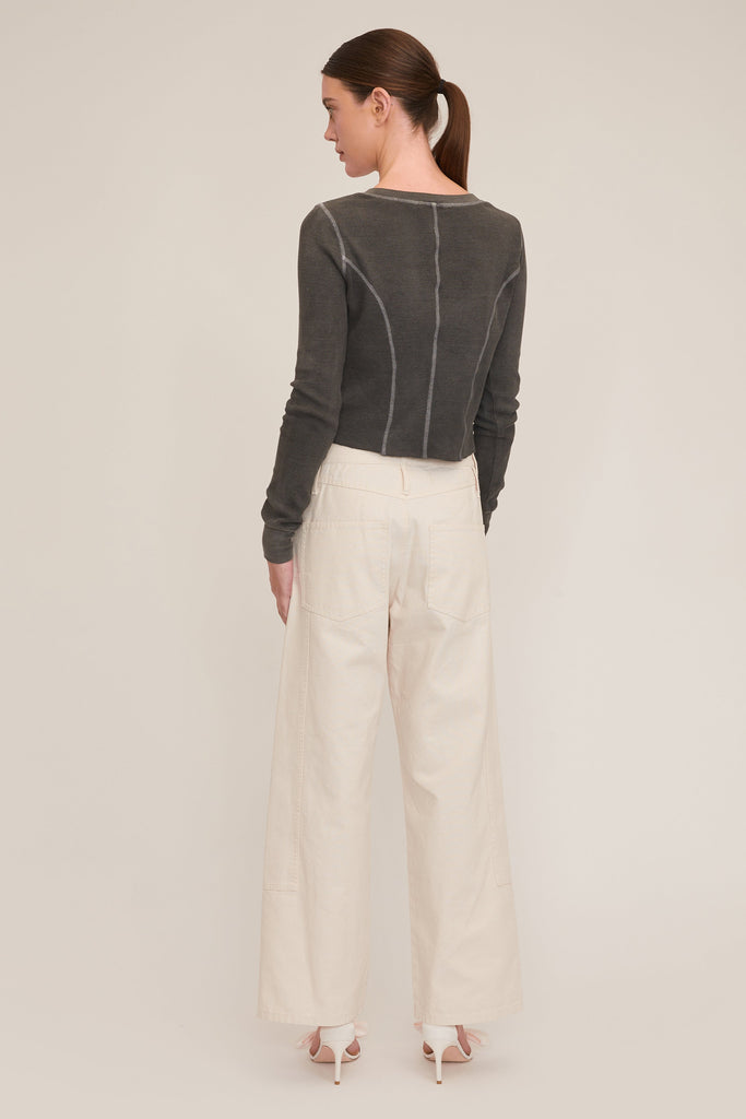 Stretch Waffle Mabel Seamed Henley in Ash | MARISSA WEBB
