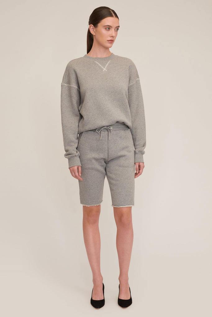 Romy Raw Edge French Terry Bermuda Short in Heather Grey | MARISSA WEBB