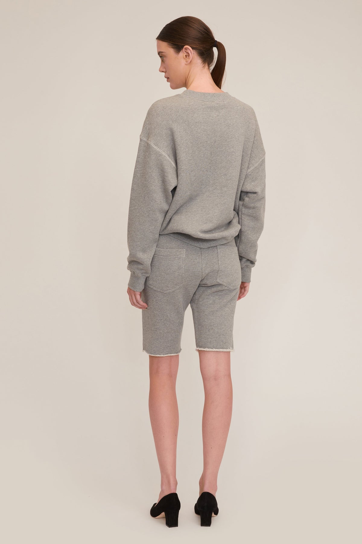 Romy Raw Edge French Terry Bermuda Short in Heather Grey | MARISSA WEBB