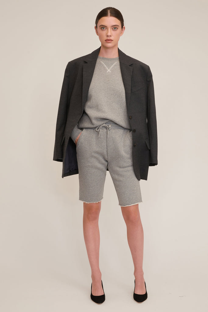 Romy Raw Edge French Terry Bermuda Short in Heather Grey | MARISSA WEBB