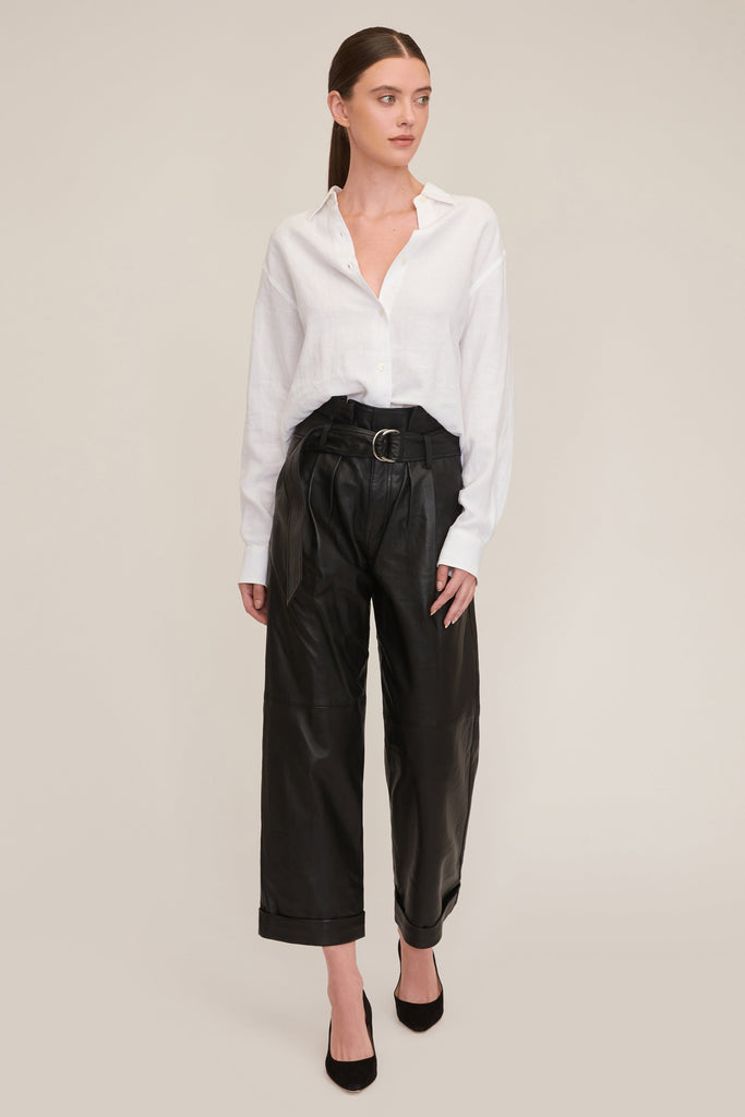 Dixon Leather Paper Bag Cropped Pant in Black | MARISSA WEBB
