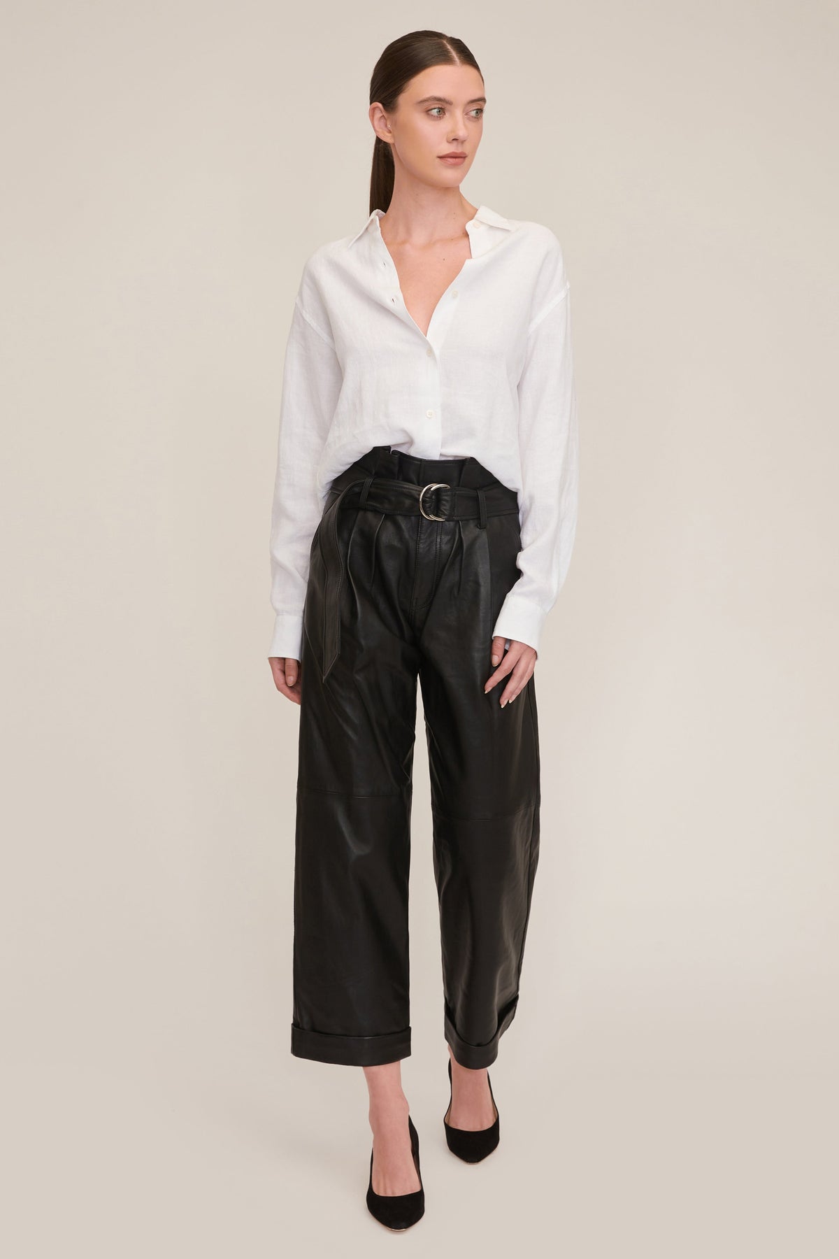 Dixon Leather Paper Bag Cropped Pant in Black | MARISSA WEBB