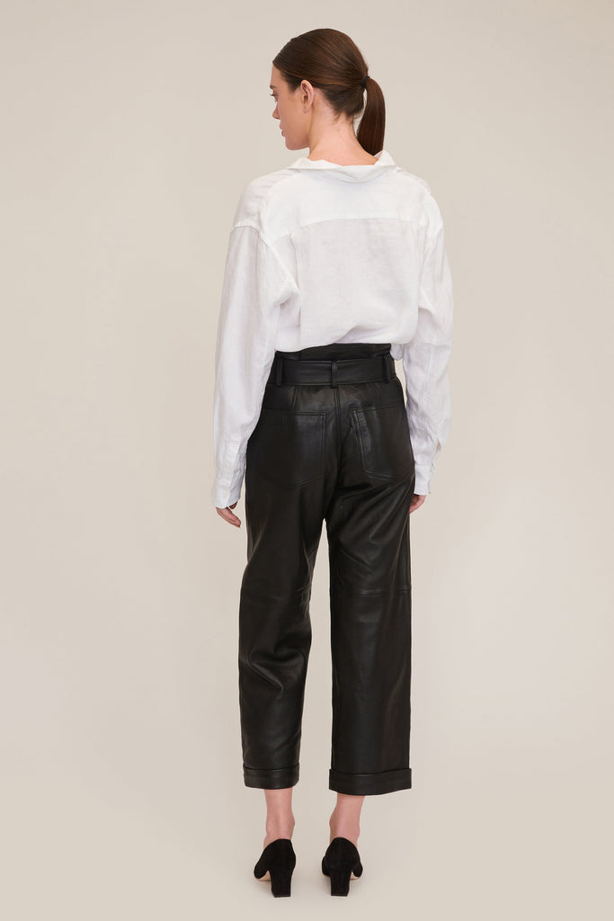 Dixon Leather Paper Bag Cropped Pant in Black | MARISSA WEBB
