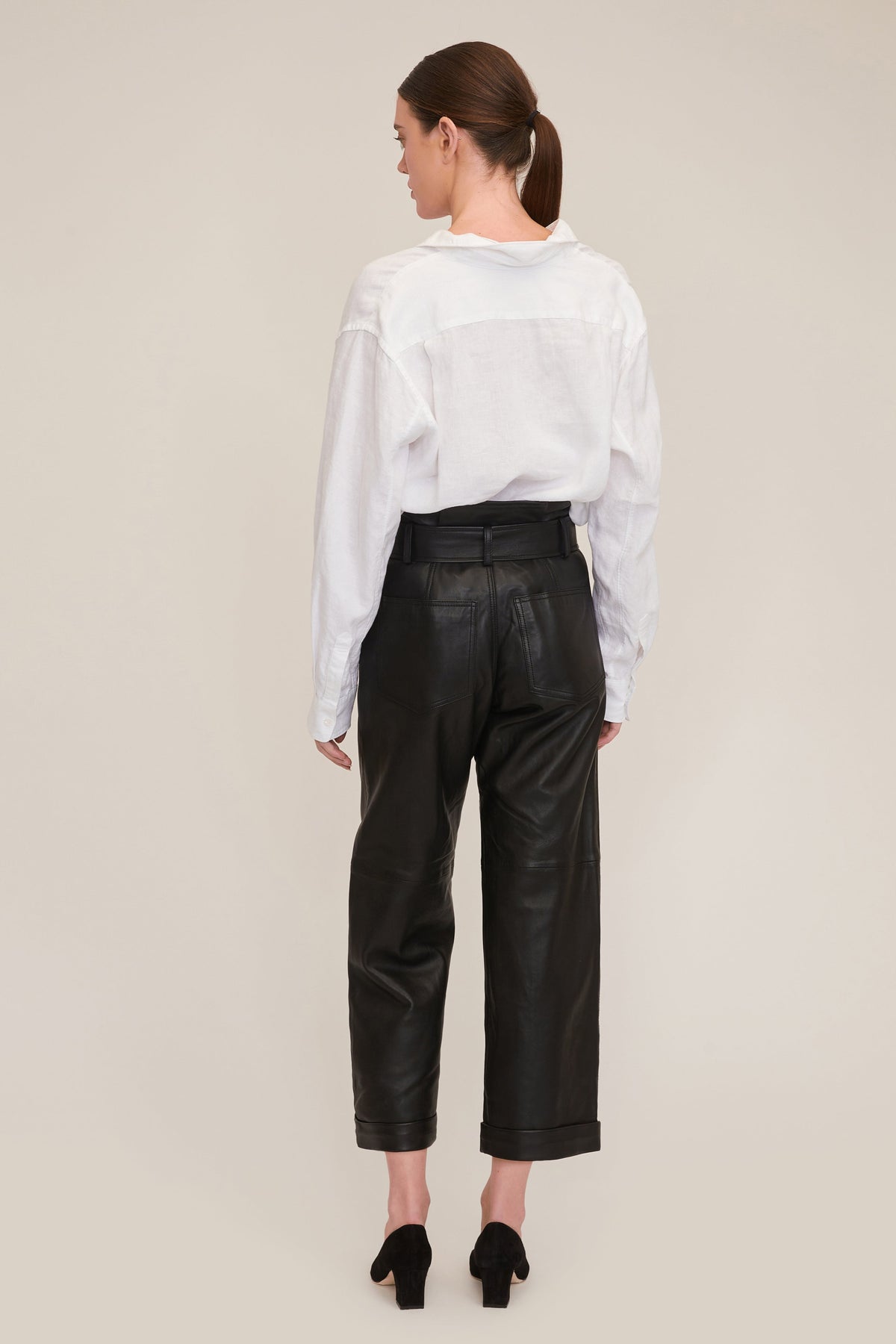 Dixon Leather Paper Bag Cropped Pant in Black | MARISSA WEBB