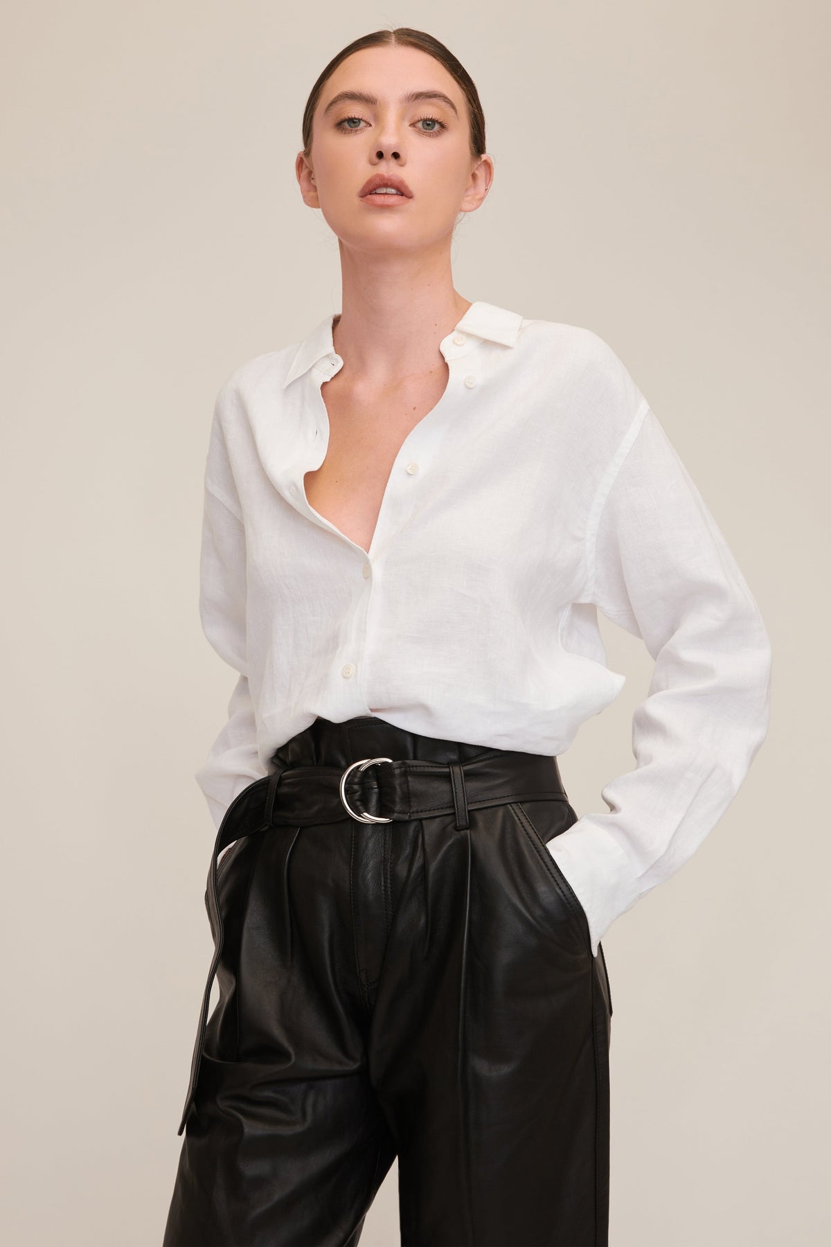 Dixon Leather Paper Bag Cropped Pant in Black | MARISSA WEBB
