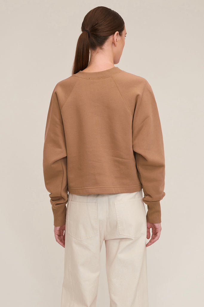 So Uptight Plush Plunge Henley Sweatshirt in Light Mocha | MARISSA WEBB