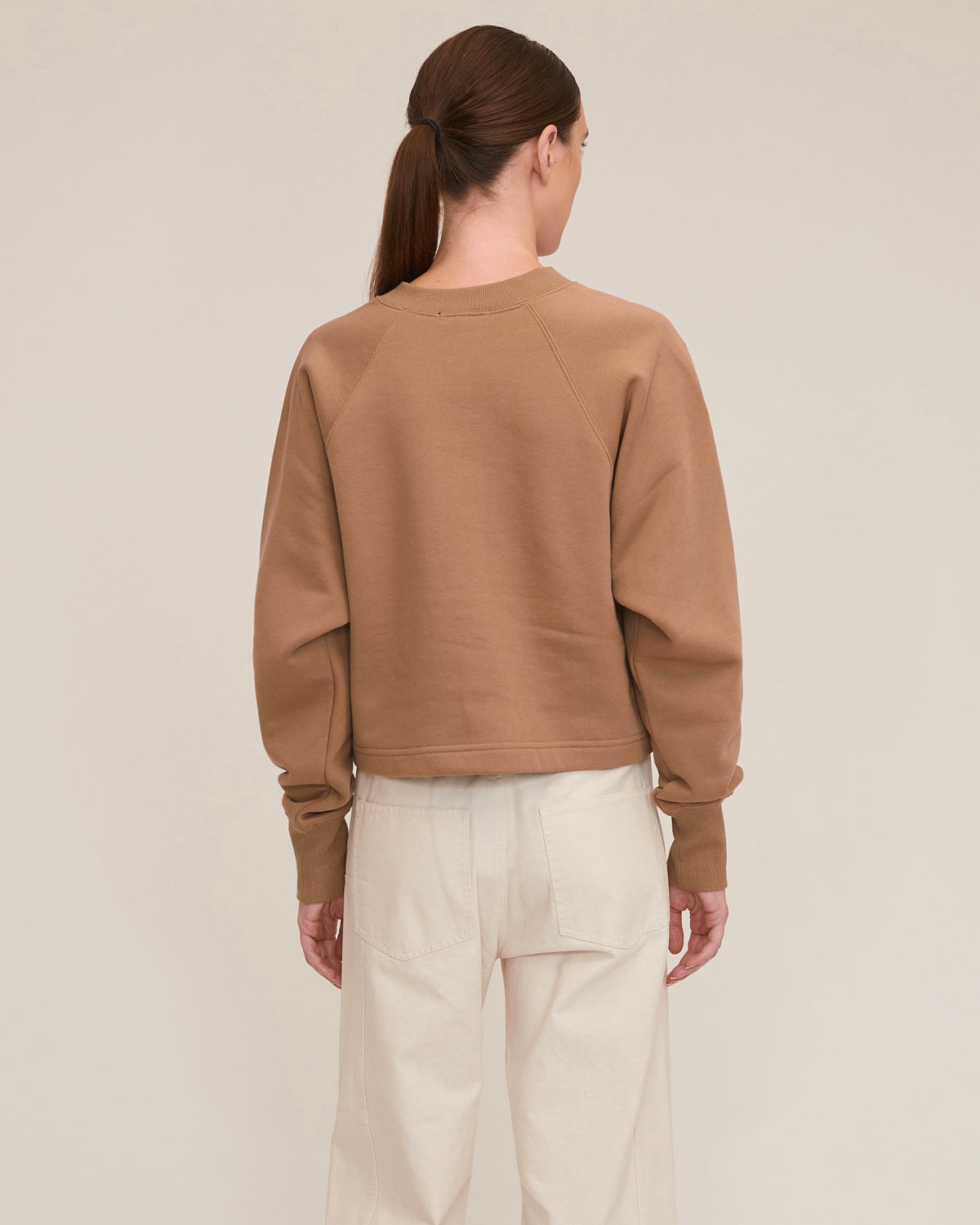 So Uptight Plush Plunge Henley Sweatshirt in Light Mocha | MARISSA WEBB