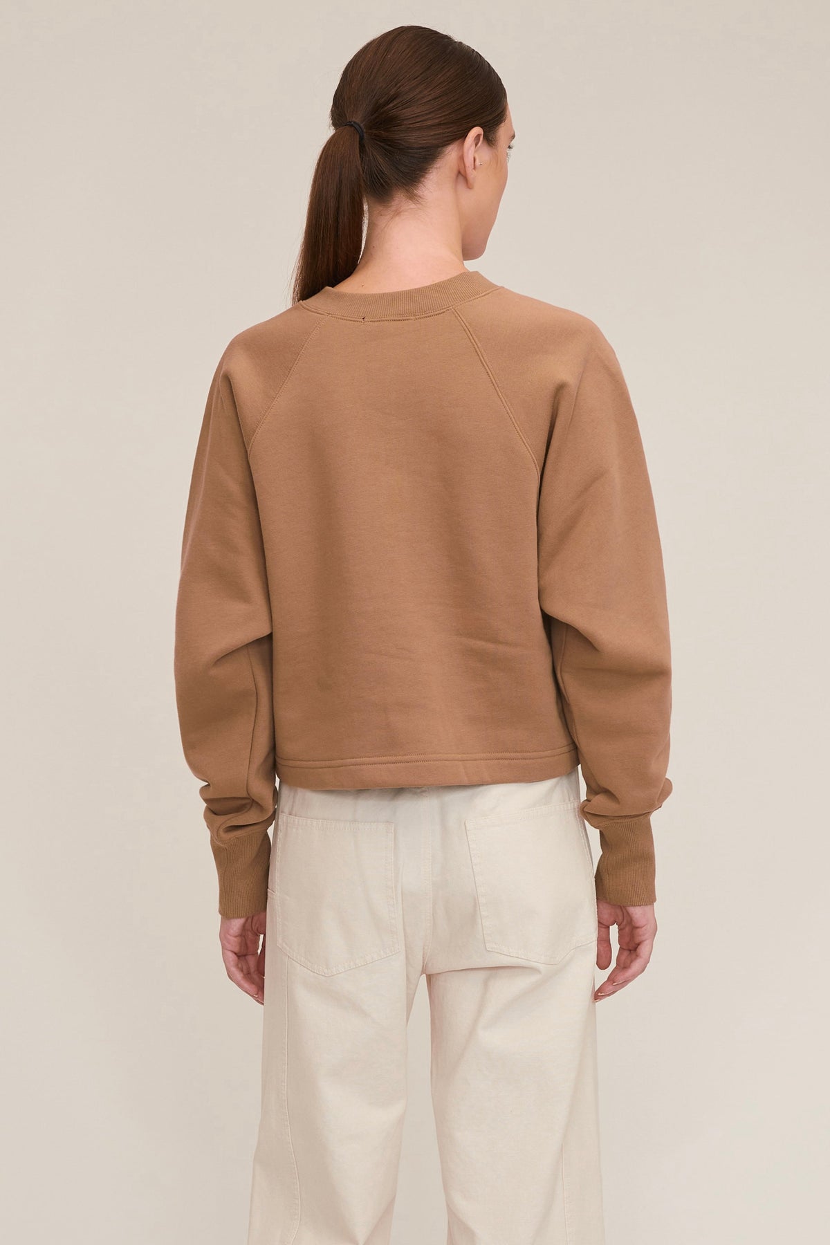 So Uptight Plush Plunge Henley Sweatshirt in Light Mocha | MARISSA WEBB