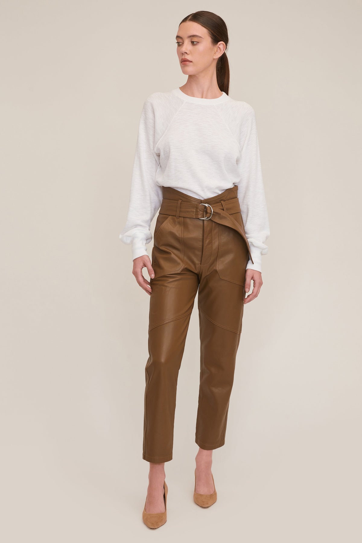Bennett Patch Pocket Leather Pant in Sandstone | MARISSA WEBB