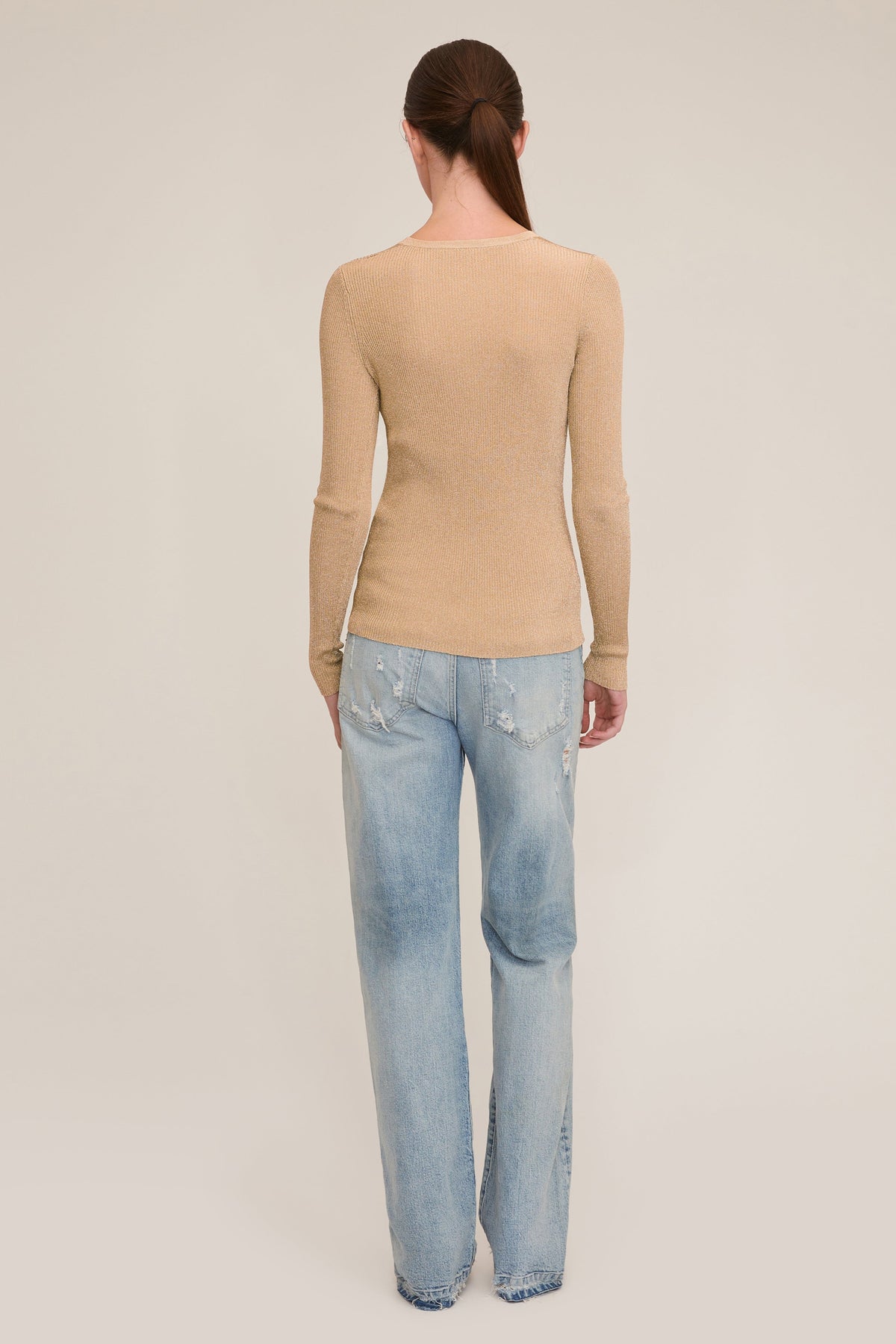 Daria Ribbed Sweater Henley in Midas | MARISSA WEBB