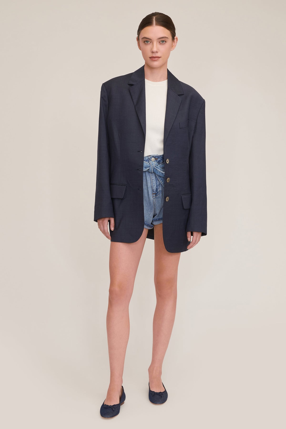 Banks Paper Bag Denim Boyfriend Short in Light Vintage Stone Wash | MARISSA WEBB